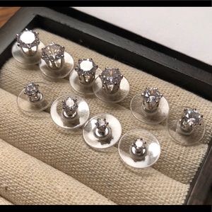 Sterling Silver Diamond Stud Earrings 5 Pairs/Sets